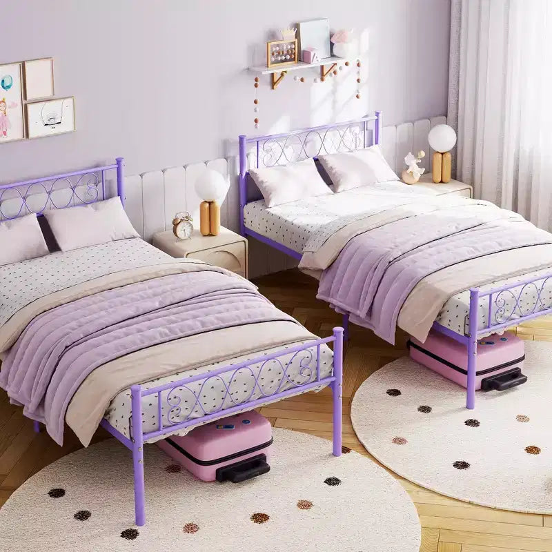 Struttura letto matrimoniale in metallo, Struttura letto a piattaforma, Base materasso con testiera e pediera, NON è richiesta la rete a molle, Facile montaggio, Rosa