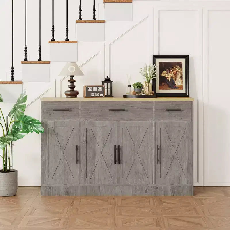 Mobile Buffet Celebalcony con Contenitore, Grande Mobile Contenitore da Cucina da 53,4 pollici con 3 Cassetti e 4 Ante, Ripiano Regolabile per Cucina, Soggiorno