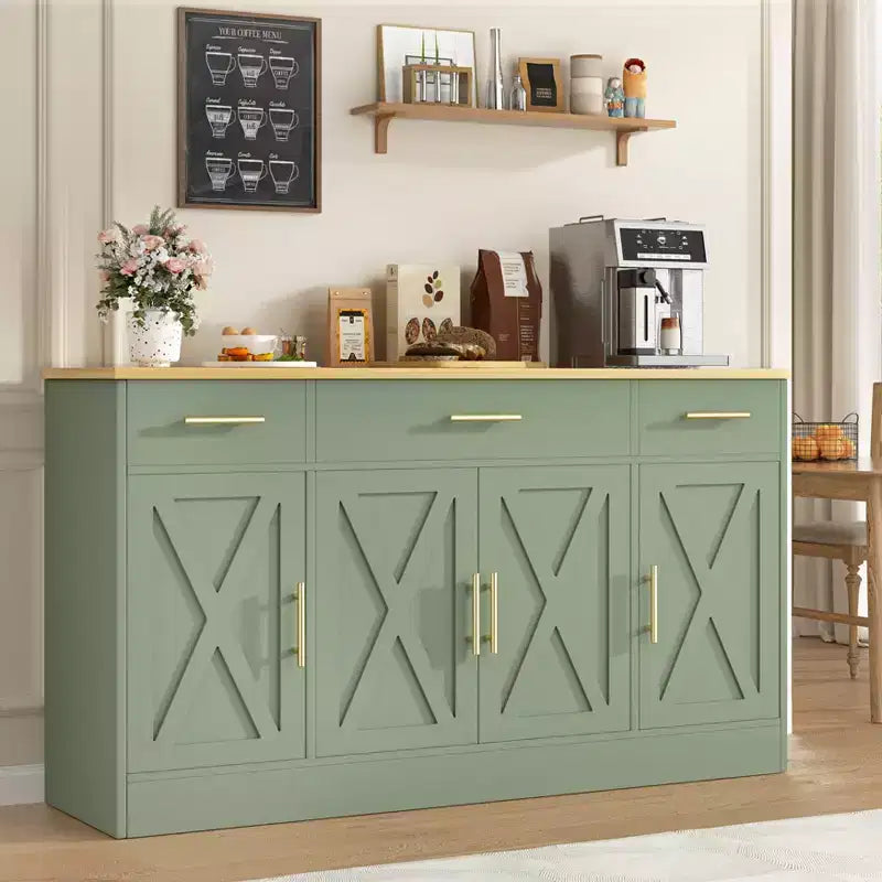 Mobile Buffet Celebalcony con Contenitore, Grande Mobile Contenitore da Cucina da 53,4 pollici con 3 Cassetti e 4 Ante, Ripiano Regolabile per Cucina, Soggiorno
