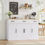 Mobile Buffet Celebalcony con Contenitore, Grande Mobile Contenitore da Cucina da 53,4 pollici con 3 Cassetti e 4 Ante, Ripiano Regolabile per Cucina, Soggiorno