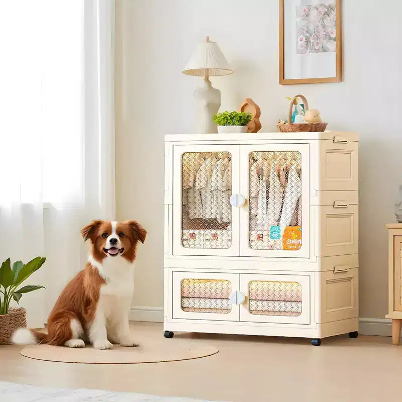 COZONY Armadio Contenitore a 2 Livelli con Ante Trasparenti e Contenitori su Ruote per l'Organizzazione Domestica