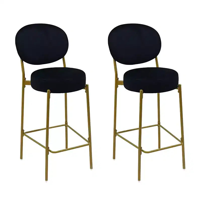 HomeRoots Set of Two 29 Black and Gold Velvet and Metal Low Back Bar Height Bar Chairs