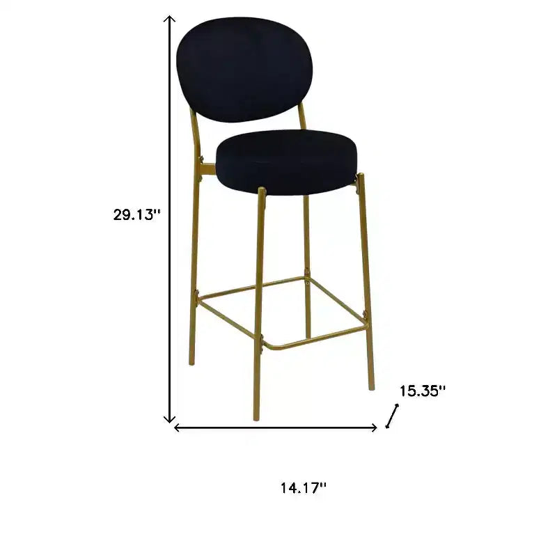 HomeRoots Set di Due Sgabelli da Bar Neri e Dorati in Velluto e Metallo a Schienale Basso, Altezza Bar, 29 pollici