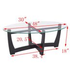MAYEERTY Tavolino da caffè ovale in vetro da 48 pollici, tavolino da caffè rotondo nero con ripiano in vetro, tavolino piccolo per soggiorno, ufficio