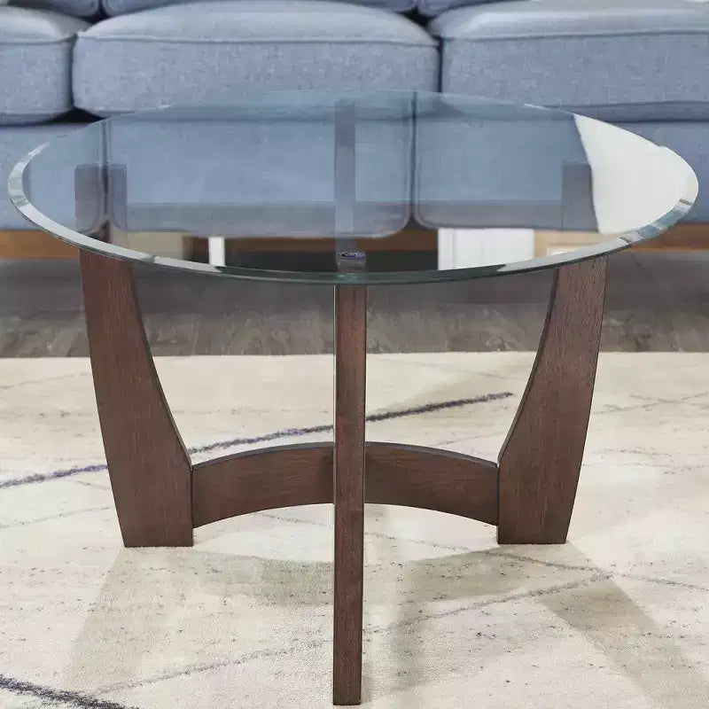 MAYEERTY Tavolino da caffè ovale in vetro da 48 pollici, tavolino da caffè rotondo color ciliegio con piano in vetro, tavolino da caffè piccolo per soggiorno ufficio