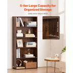 VIYET Libreria stretta a 5 ripiani alta 134 cm, Scaffale aperto regolabile, Stoccaggio autoportante, Camera da letto/Soggiorno/Ufficio/Biblioteca, Marrone
