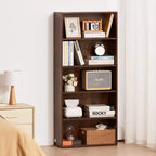 VIYET Libreria stretta a 5 ripiani alta 134 cm, Scaffale aperto regolabile, Stoccaggio autoportante, Camera da letto/Soggiorno/Ufficio/Biblioteca, Marrone
