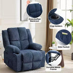 Poltrona reclinabile con massaggio, sedia extra-large con sollevamento assistito, reclinazione piatta a 155°, 2 portabicchieri, tessuto in lino per anziani e comfort in salotto
