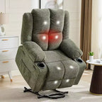Recliner with Massage  Oversized Lift Assist Chair, 155 Lay-Flat Recline, 2 Cup Holders, Linen Fabric for Elderly & Living Room Comfort