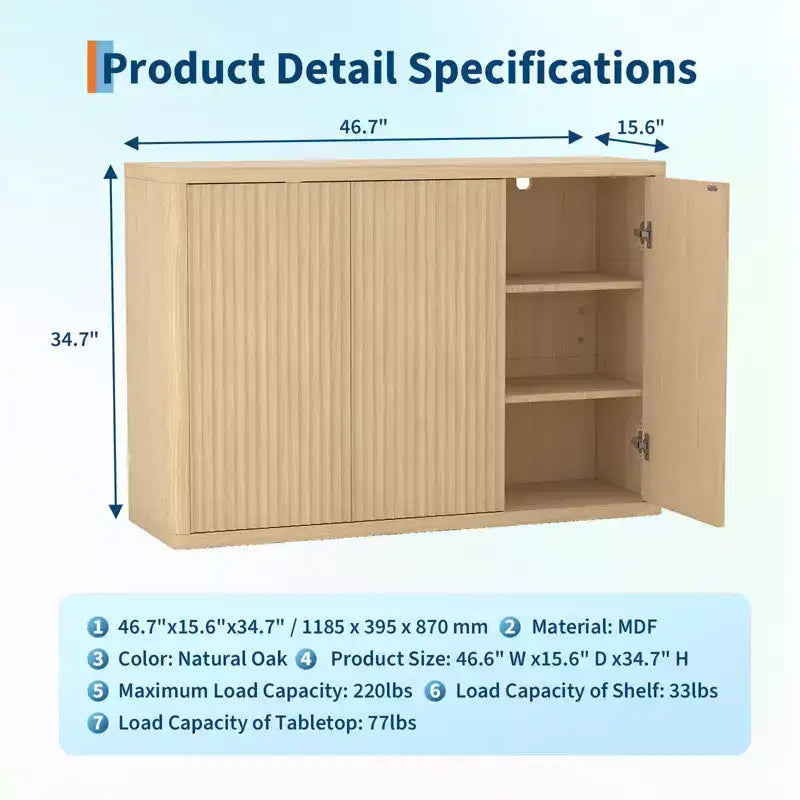 COZONY 46.7 Credenza Buffet, Mobile Contenitore in Legno Scanalato con Ripiani Regolabili e 3 Ante