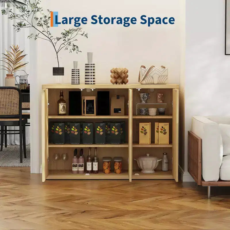 COZONY 46.7 Credenza Buffet, Mobile Contenitore in Legno Scanalato con Ripiani Regolabili e 3 Ante