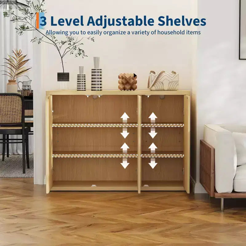 COZONY 46.7 Credenza Buffet, Mobile Contenitore in Legno Scanalato con Ripiani Regolabili e 3 Ante