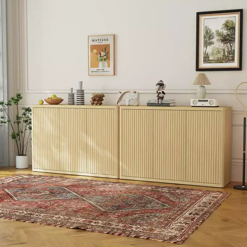 COZONY 46.7 Credenza Buffet, Mobile Contenitore in Legno Scanalato con Ripiani Regolabili e 3 Ante
