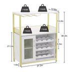 Mobile Bar Industriale Dorato C con portabottiglie da 12 C Porta Calici Rimovibile C Credenza per Soggiorno, Cucina e Sala da Pranzo