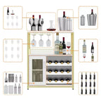 Mobile Bar Industriale Dorato C con portabottiglie da 12 C Porta Calici Rimovibile C Credenza per Soggiorno, Cucina e Sala da Pranzo