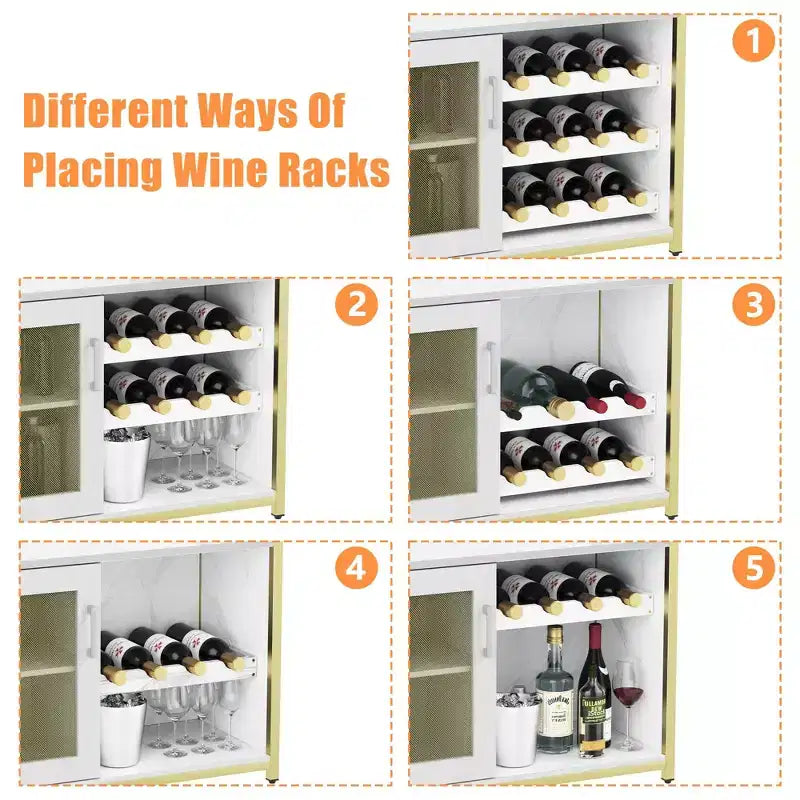 Mobile Bar Industriale Dorato C con portabottiglie da 12 C Porta Calici Rimovibile C Credenza per Soggiorno, Cucina e Sala da Pranzo