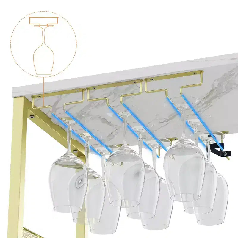 Mobile Bar Industriale Dorato C con portabottiglie da 12 C Porta Calici Rimovibile C Credenza per Soggiorno, Cucina e Sala da Pranzo
