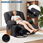 Poltrona Reclinabile per Adulti con Massaggio e Riscaldamento, Girevole a 360°, Recliner Manuale Extra Largo, Poltrona in Tessuto Chenille per Soggiorno