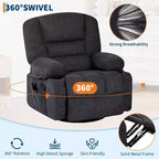 Poltrona Reclinabile per Adulti con Massaggio e Riscaldamento, Girevole a 360°, Recliner Manuale Extra Largo, Poltrona in Tessuto Chenille per Soggiorno