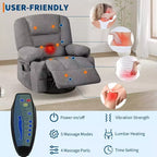 Poltrona Reclinabile per Adulti con Massaggio e Riscaldamento, Girevole a 360°, Recliner Manuale Extra Largo, Poltrona in Tessuto Chenille per Soggiorno