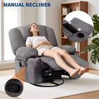 Poltrona Reclinabile per Adulti con Massaggio e Riscaldamento, Girevole a 360°, Recliner Manuale Extra Largo, Poltrona in Tessuto Chenille per Soggiorno