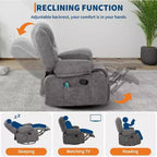 Poltrona Reclinabile per Adulti con Massaggio e Riscaldamento, Girevole a 360°, Recliner Manuale Extra Largo, Poltrona in Tessuto Chenille per Soggiorno