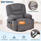 Poltrona Reclinabile per Adulti con Massaggio e Riscaldamento, Girevole a 360°, Recliner Manuale Extra Largo, Poltrona in Tessuto Chenille per Soggiorno