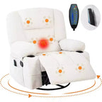 Poltrona Reclinabile per Adulti con Massaggio e Riscaldamento, Girevole a 360°, Recliner Manuale Extra Largo, Poltrona in Tessuto Chenille per Soggiorno