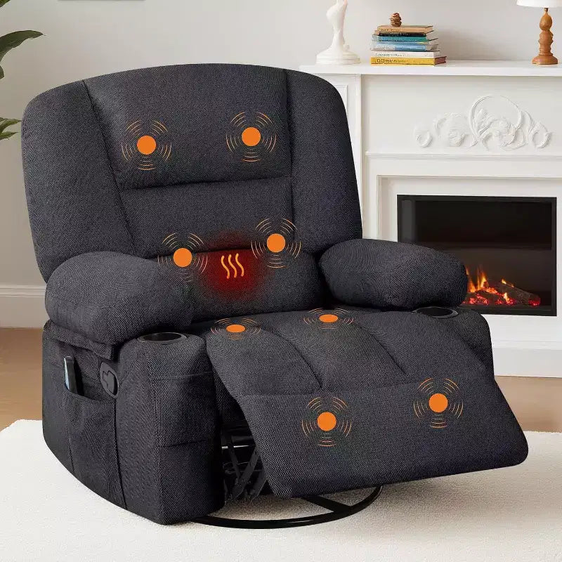 Poltrona Reclinabile per Adulti con Massaggio e Riscaldamento, Girevole a 360°, Recliner Manuale Extra Largo, Poltrona in Tessuto Chenille per Soggiorno