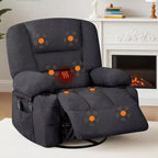 Poltrona Reclinabile per Adulti con Massaggio e Riscaldamento, Girevole a 360°, Recliner Manuale Extra Largo, Poltrona in Tessuto Chenille per Soggiorno