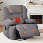 Poltrona Reclinabile per Adulti con Massaggio e Riscaldamento, Girevole a 360°, Recliner Manuale Extra Largo, Poltrona in Tessuto Chenille per Soggiorno