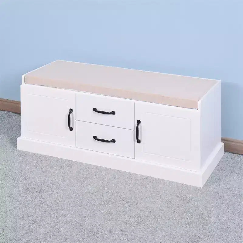 Panca Contenitore Piccola con 2 Cesti, Pouf Contenitore da Letto, Panca Scarpiera da Ingresso Soggiorno con Cuscino per Seduta