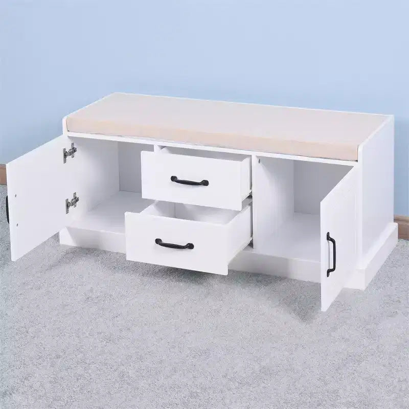 Panca Contenitore Piccola con 2 Cesti, Pouf Contenitore da Letto, Panca Scarpiera da Ingresso Soggiorno con Cuscino per Seduta