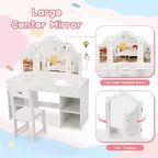 Set Toeletta per Bambini Acekool con Specchio a Tre Ante Rimovibile, Cassetti e Ripiani Contenitori, Scrivania Trucco e Sedia per Camera da Letto per Ragazze