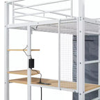 Luxystar Letto a soppalco in metallo con scrivania, mensole, armadio, presa elettrica e LED