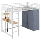 Luxystar Letto a soppalco in metallo con scrivania, mensole, armadio, presa elettrica e LED