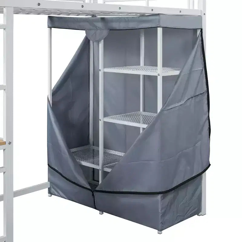 Luxystar Letto a soppalco in metallo con scrivania, mensole, armadio, presa elettrica e LED