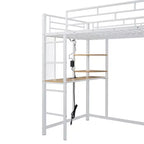 Luxystar Letto a soppalco in metallo con scrivania, mensole, armadio, presa elettrica e LED