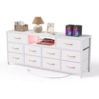 Mobile TV bianco da 55 pollici, comò con 10 cassetti, prese elettriche, luci LED, console multimediale per TV da 65 pollici, cassettiera per camera da letto, centro di intrattenimento