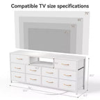 Mobile TV bianco da 55 pollici, comò con 10 cassetti, prese elettriche, luci LED, console multimediale per TV da 65 pollici, cassettiera per camera da letto, centro di intrattenimento