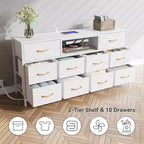 Mobile TV bianco da 55 pollici, comò con 10 cassetti, prese elettriche, luci LED, console multimediale per TV da 65 pollici, cassettiera per camera da letto, centro di intrattenimento