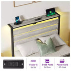 Greenstell Letto con Piattaforma in Metallo Industriale con 4 Cassetti Contenitore - Luce LED e Stazione di Ricarica, Base per Materasso, Robusto