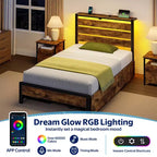 Greenstell Letto con Piattaforma in Metallo Industriale con 4 Cassetti Contenitore - Luce LED e Stazione di Ricarica, Base per Materasso, Robusto