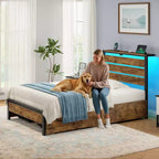 Greenstell Letto con Piattaforma in Metallo Industriale con 4 Cassetti Contenitore - Luce LED e Stazione di Ricarica, Base per Materasso, Robusto