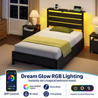 Greenstell Letto con Piattaforma in Metallo Industriale con 4 Cassetti Contenitore - Luce LED e Stazione di Ricarica, Base per Materasso, Robusto