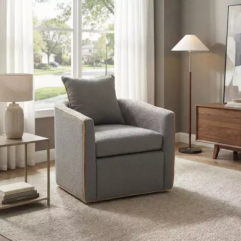 Christopher Knight Home Rena Poltrona Girevole Accent con Rivestimento in Bouclé e Struttura in Ferro Moderno a 360°