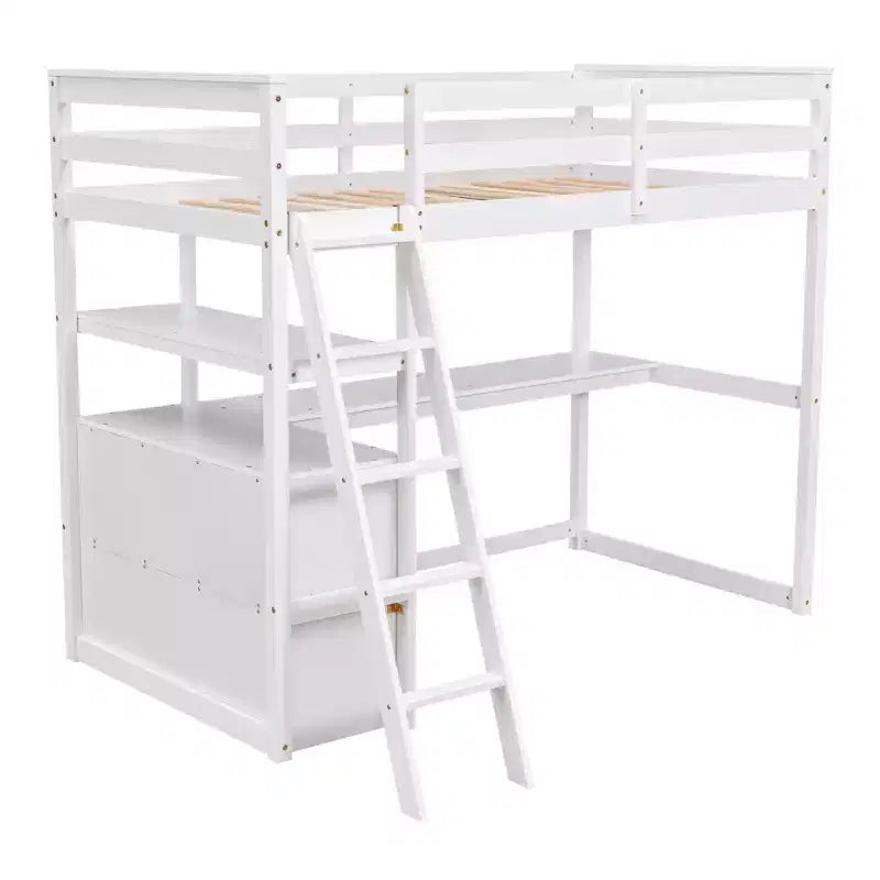 Letto a soppalco GDFStudio Garcia in legno con scrivania e mensole, due cassetti integrati