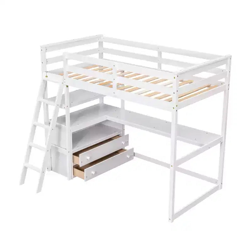 Letto a soppalco GDFStudio Garcia in legno con scrivania e mensole, due cassetti integrati