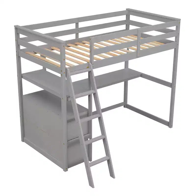 Letto a soppalco GDFStudio Garcia in legno con scrivania e mensole, due cassetti integrati