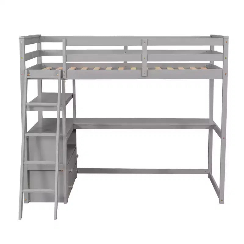Letto a soppalco GDFStudio Garcia in legno con scrivania e mensole, due cassetti integrati